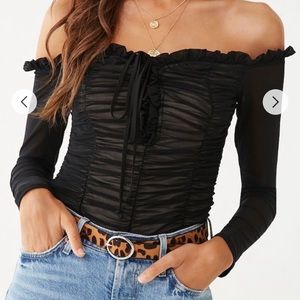 Ruched Mesh Bodysuit - Forever 21